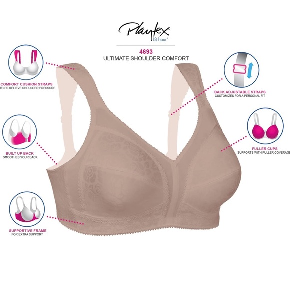 Playtex 18 Hour Ultimate Shoulder Comfort Wireless Full Coverage Bra | Size 34D - Picture 3 of 6